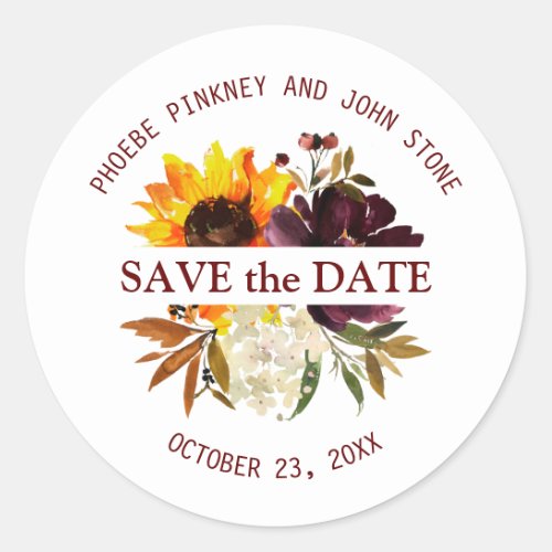 Sunflower and Rose Save the Date Envelope Seal