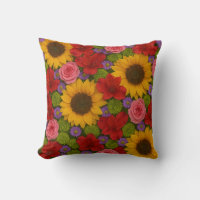 Sunflower and Rose Throw Pillow