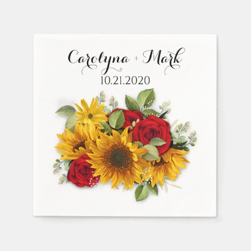 Sunflower and Roses Botanical Wedding Napkins