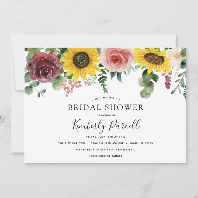 Sunflower and Roses Bridal Shower Invitation (Front)