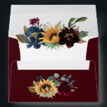 Sunflower and Roses Burgundy Red Navy Blue Wedding Envelope<br><div class="desc">Design features elegant watercolor roses,  peonies,  wildflowers and sunflowers in various shades of burgundy red,  navy blue and more mixed with eucalyptus greenery.  Use a white paint pen found at most craft or big box stores to write out your guest names.</div>