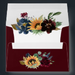 Sunflower and Roses Burgundy Red Navy Blue Wedding Envelope<br><div class="desc">Design features elegant watercolor roses,  peonies,  wildflowers and sunflowers in various shades of burgundy red,  navy blue and more mixed with eucalyptus greenery.  Use a white paint pen found at most craft or big box stores to write out your guest names.</div>