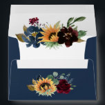 Sunflower and Roses Burgundy Red Navy Blue Wedding Envelope<br><div class="desc">Design features elegant watercolor roses,  peonies,  wildflowers and sunflowers in various shades of burgundy red,  navy blue and more mixed with eucalyptus greenery.  Use a white paint pen found at most craft or big box stores to write out your guest names.</div>