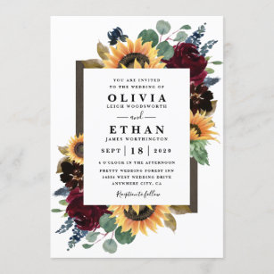 Navy Blue And Sunflower Wedding Invitations 100 Satisfaction Guaranteed Zazzle