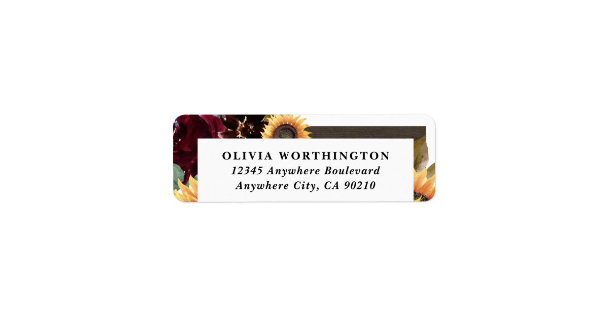 Sunflower and Roses Burgundy Red Navy Blue Wedding Label | Zazzle