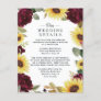 Sunflower and Roses Burgundy Red Rustic Wedding Enclosure Card