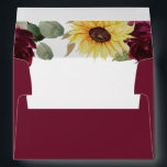 Sunflower and Roses Burgundy Red Rustic Wedding Envelope<br><div class="desc">Design features beautiful watercolor sunflowers and burgundy red roses with elegant eucalyptus and other greenery elements on the inside with a burgundy red shade on the exterior with a white return address.</div>