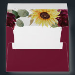 Sunflower and Roses Burgundy Red Rustic Wedding Envelope<br><div class="desc">Design features beautiful watercolor sunflowers and burgundy red roses with elegant eucalyptus and other greenery elements on the inside with a burgundy red shade on the exterior with a white return address.</div>