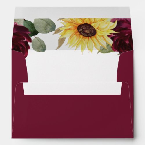 Sunflower and Roses Burgundy Red Rustic Wedding Envelope