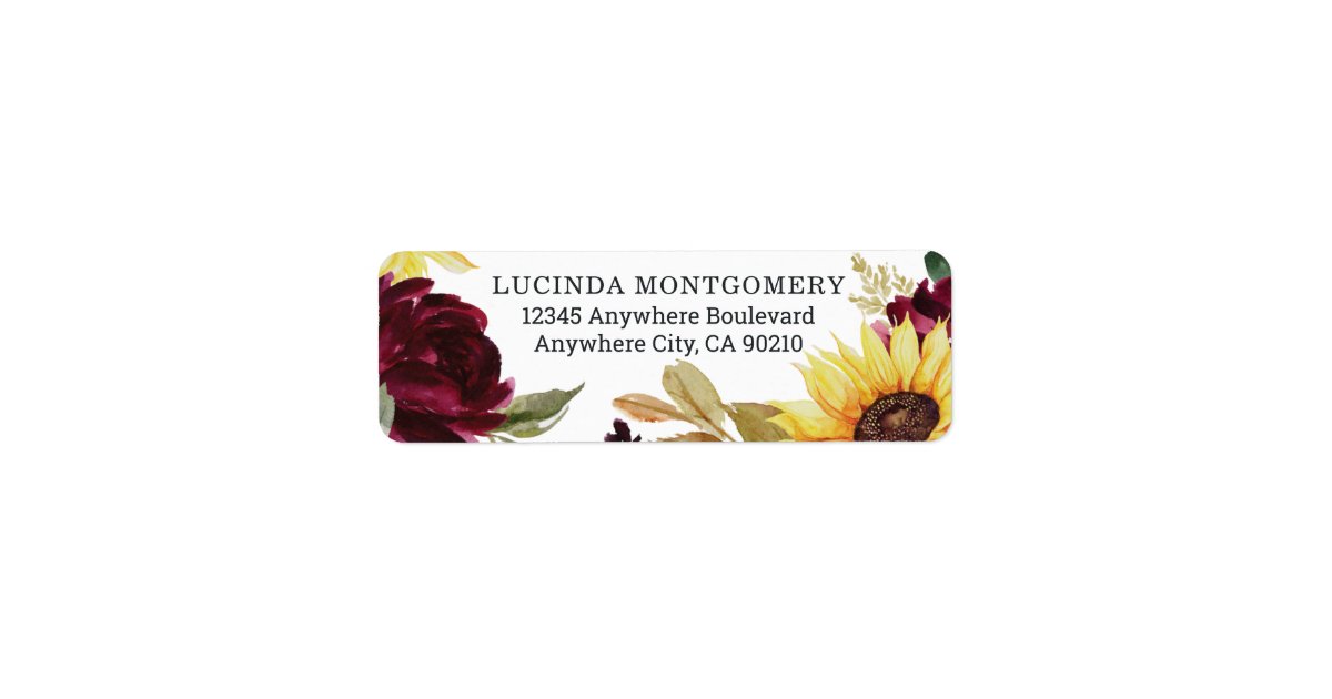 Sunflower and Roses Burgundy Red Rustic Wedding Label | Zazzle
