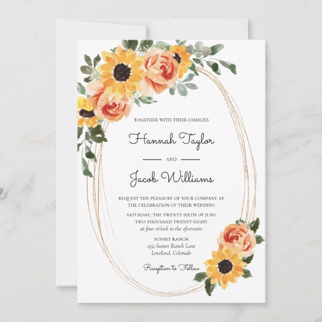 Sunflower and Roses Fall Wedding Invitation (Front)