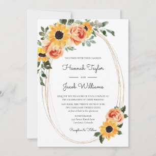 Sunflower and Roses Fall Wedding Invitation