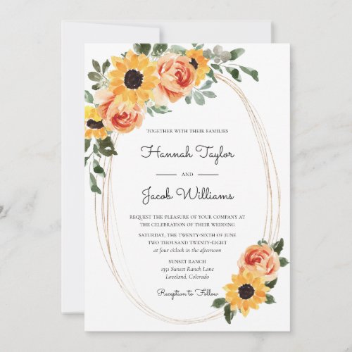 Sunflower and Roses Fall Wedding Invitation
