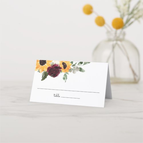 Sunflower and Roses Greenery Wedding Place Card
