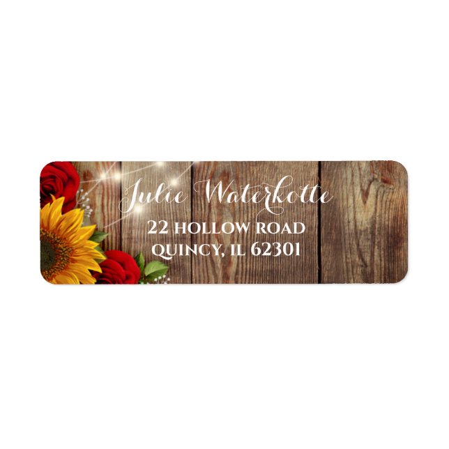Sunflower and Roses Rustic Address Label (Front)
