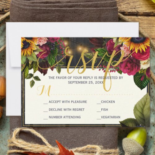 Sunflower and roses rustic budget wedding rsvp  note card