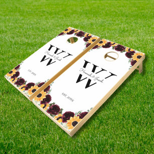 Sunflower and Roses Rustic Country Wedding Cornhole Set
