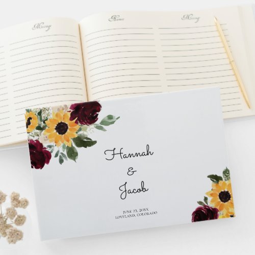 Sunflower and Roses Rustic Country Wedding Guest Book
