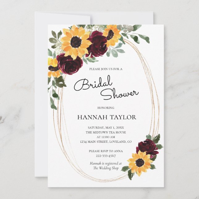 Sunflower and Roses Rustic Greenery Bridal Shower Invitation (Front)