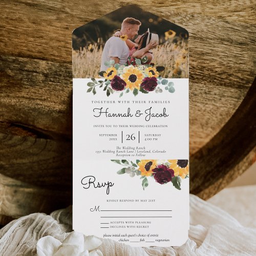 Sunflower and Roses Rustic Photo All In One Invitation