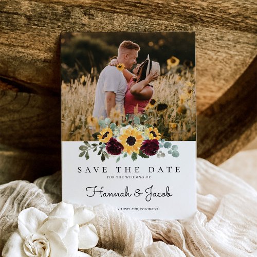 Sunflower and Roses Rustic Photo Wedding Save The Date