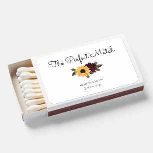 Sunflower and Roses Rustic Wedding Favor Matchboxes