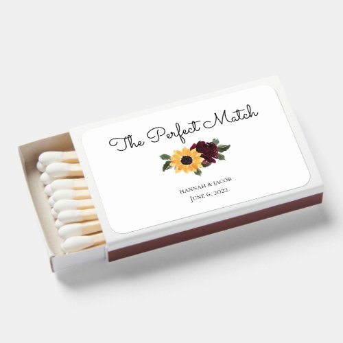 Sunflower and Roses Rustic Wedding Favor Matchboxes