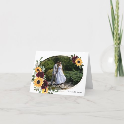 Sunflower and Roses Rustic Wedding Photo Thank You