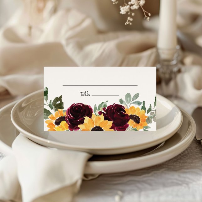 Sunflower and Roses Rustic Wedding Place Card (Creator Uploaded)