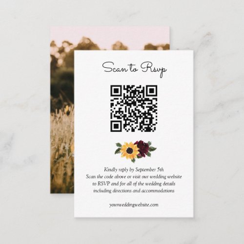 Sunflower and Roses Rustic Wedding QR Code RSVP Enclosure Card