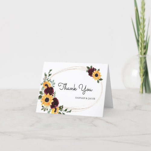 Sunflower and Roses Rustic Wedding Thank You Card