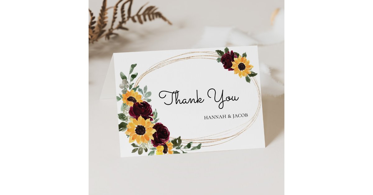 Sunflower and Roses Rustic Wedding Thank You Card | Zazzle