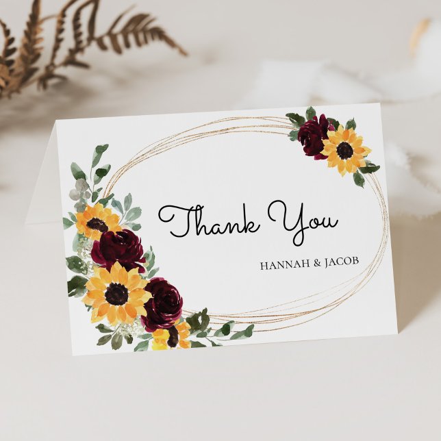 Sunflower and Roses Rustic Wedding Thank You Card (Creator Uploaded)