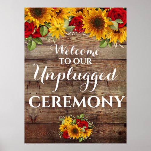 Sunflower and Roses Rustic Wedding unplugged Sign