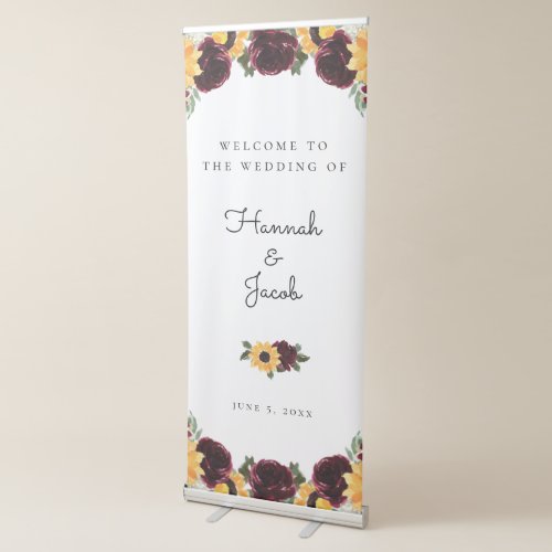 Sunflower and Roses Rustic Wedding Welcome Retractable Banner