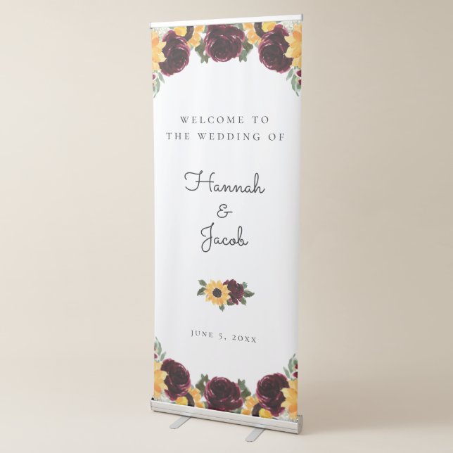 Sunflower and Roses Rustic Wedding Welcome Retractable Banner (3/4)