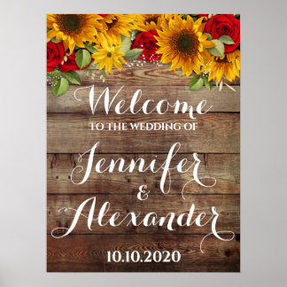 Sunflower and Roses Rustic Wedding Welcome Sign