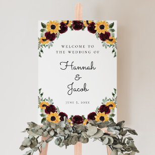 Sunflower and Roses Rustic Wedding Welcome Sign