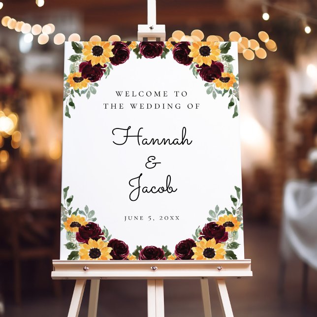 Sunflower and Roses Rustic Wedding Welcome Sign (Creator Uploaded)