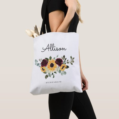 Sunflower and Roses Wedding Bridesmaid Tote Bag