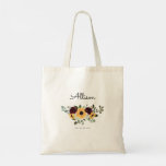 Sunflower and Roses Wedding Bridesmaid  Tote Bag<br><div class="desc">This sunflower and roses tote makes a perfect gift for your bridesmaids and maid of honor. Personalize with your attendants names and title. It features lovely watercolor yellow sunflowers and burgundy roses with greenery.</div>
