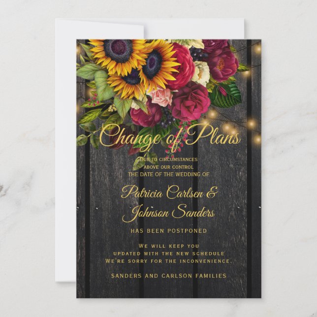 Sunflower and roses wedding new date announcement (Front)