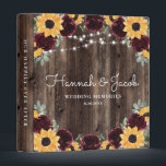 Sunflower and Roses Wedding Photo Album 3 Ring Binder<br><div class="desc">This rustic sunflower and burgundy roses country photo album binder is perfect for displaying your wedding photos. This design features watercolor sunflowers and roses with sage greenery and string light accents on a wood background. Personalize with your names and wording.</div>