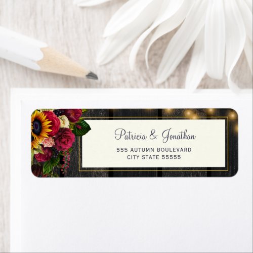 Sunflower and roses wedding return address label
