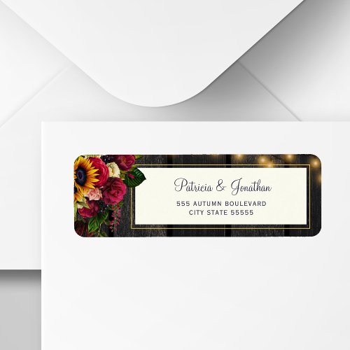 Sunflower and roses wedding return address label