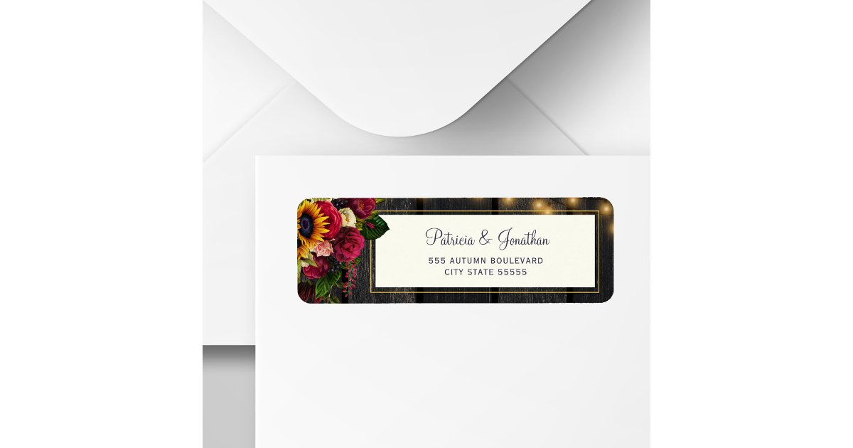 Sunflower and roses wedding return address label | Zazzle