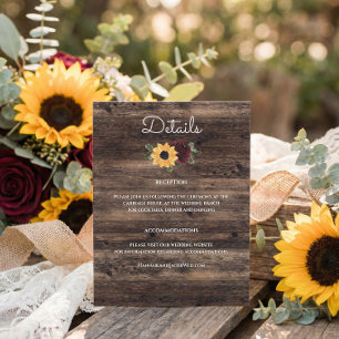 Sunflower and Roses Wood Rustic Wedding Enclosure Card