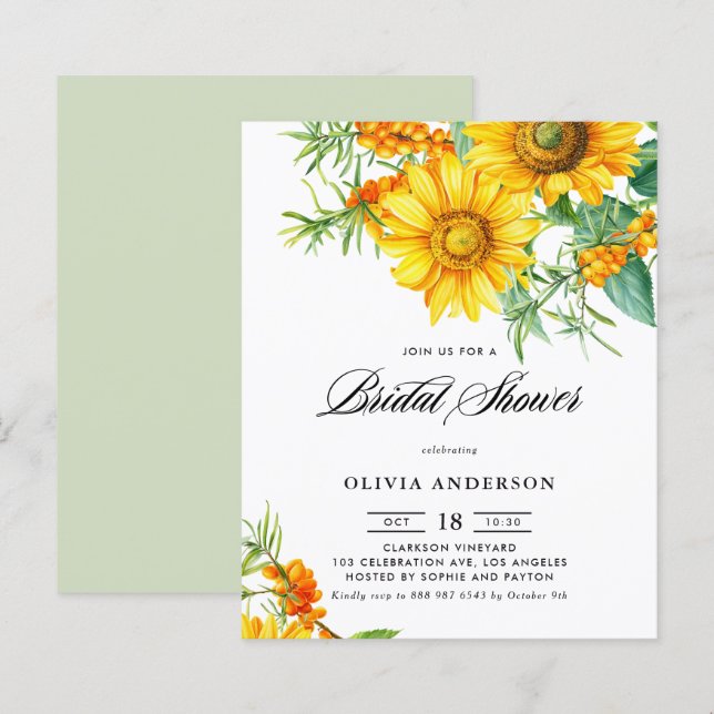 Sunflower and Sea Buckthorn Autumn Bridal Shower (Front/Back)