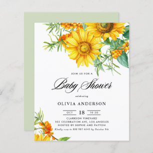 Sunflower and Sea Buckthorn Baby Shower Invitation