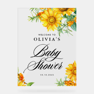 Sunflower and Sea Buckthorn Baby Shower Welcome Acrylic Sign
